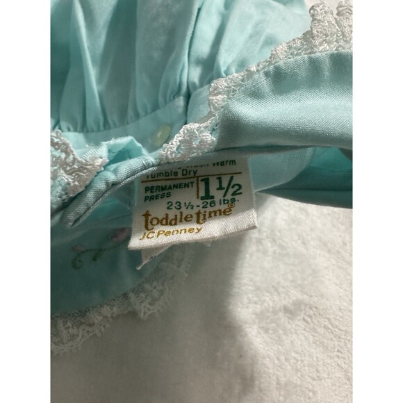 Toddle Time JC Penney Vintage Dress Baby Toddler Size 1 1/2 Embroidered Blue - Picture 6 of 9